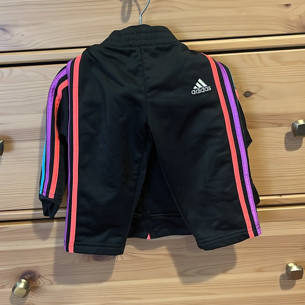 Adidas back track suit set in black with coral zipper - Picture 4 of 6